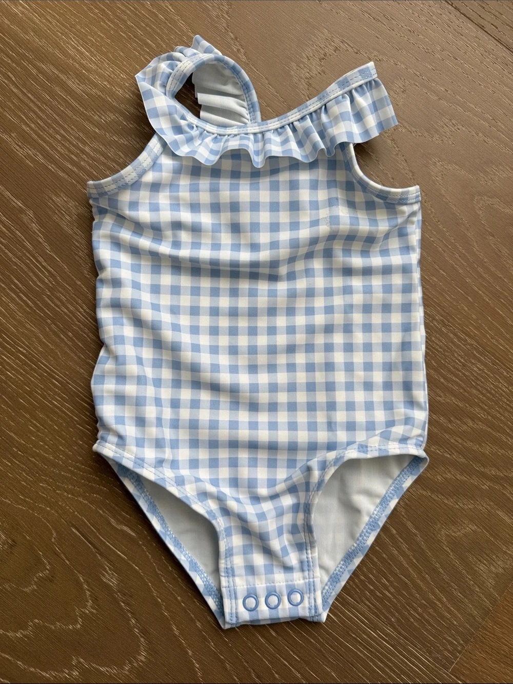 Carter's Light Blue & White Gingham Ruffle One-Piece Swimsuit